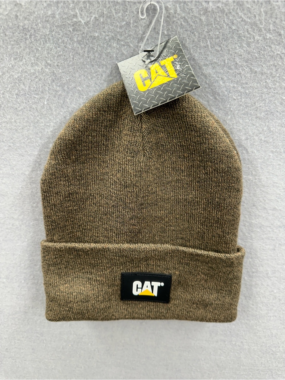 Caterpillar Beanie Knit Cap OS Mens Winter Hat CAT Fold-up Cuff Brown Bronze New